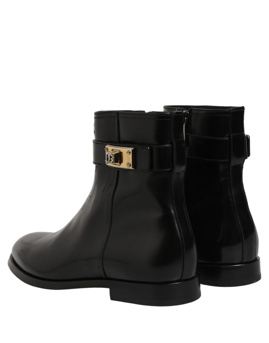 Dolce & Gabbana Black Leather Logo Buckle Mid Calf Boots Shoes