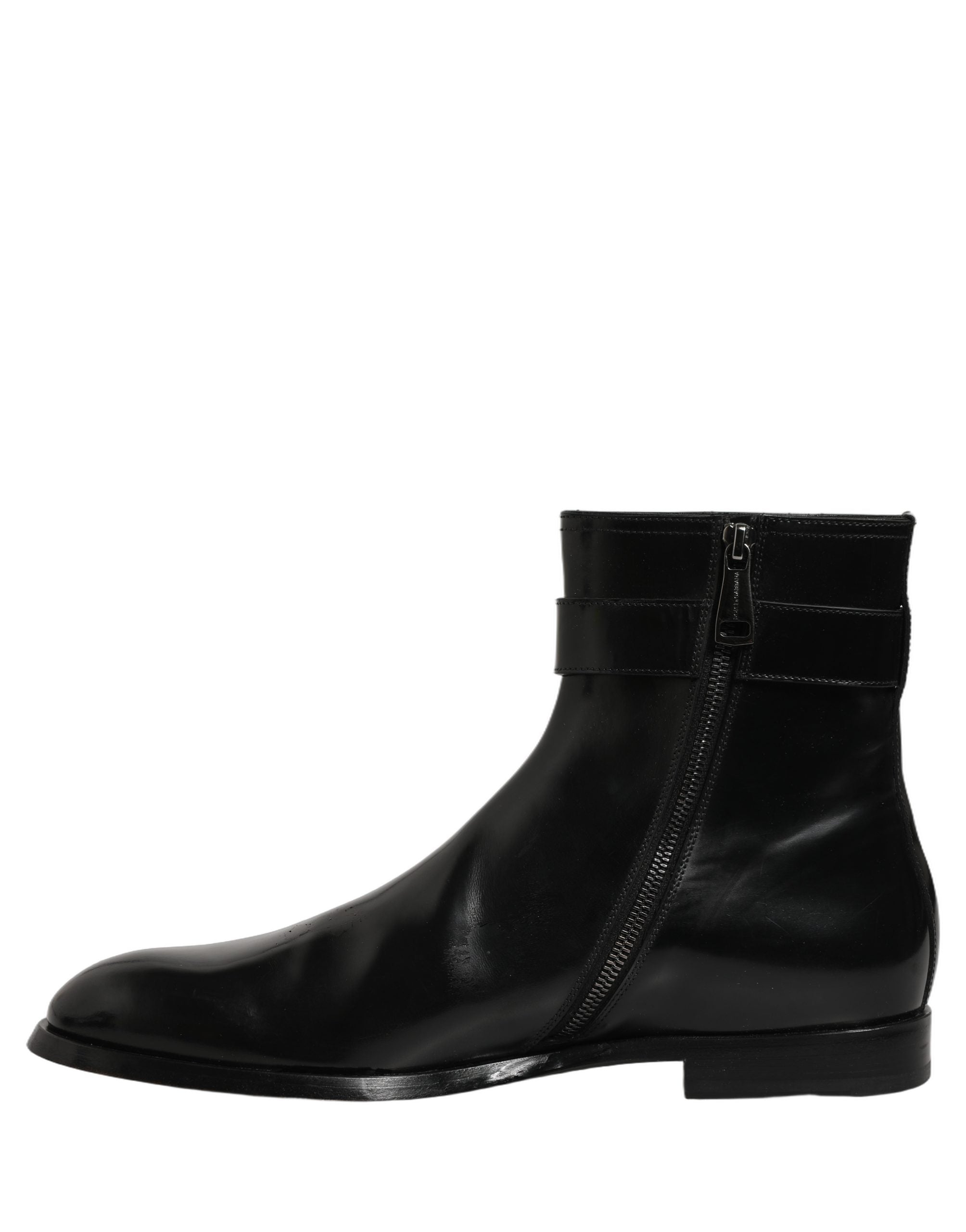 Dolce & Gabbana Black Leather Logo Buckle Mid Calf Boots Shoes