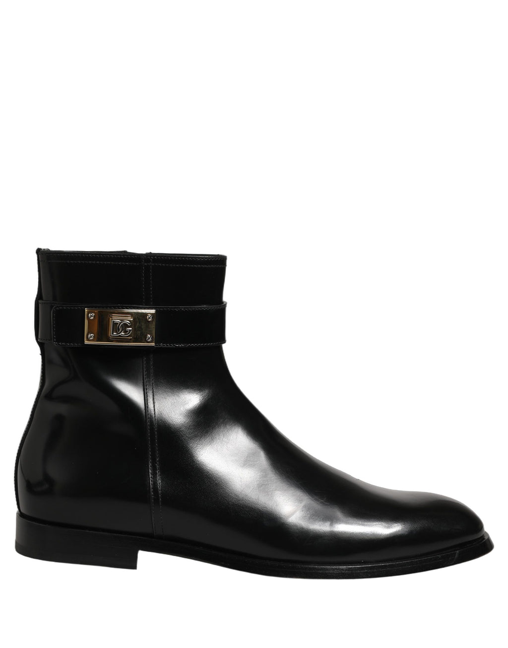 Dolce & Gabbana Black Leather Logo Buckle Mid Calf Boots Shoes