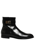 Dolce & Gabbana Black Leather Logo Buckle Mid Calf Boots Shoes