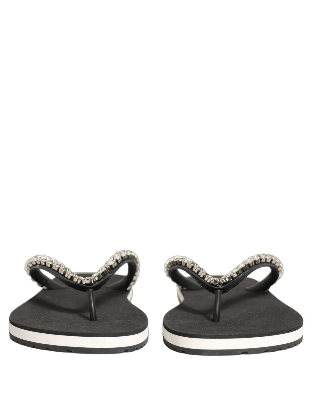 Dolce & Gabbana Black Embellished Rubber Flip Flops Men Shoes