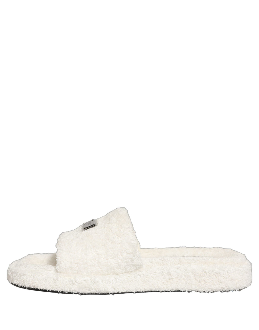 Dolce & Gabbana White Faux Fur Flats Men Slides Sandals Shoes