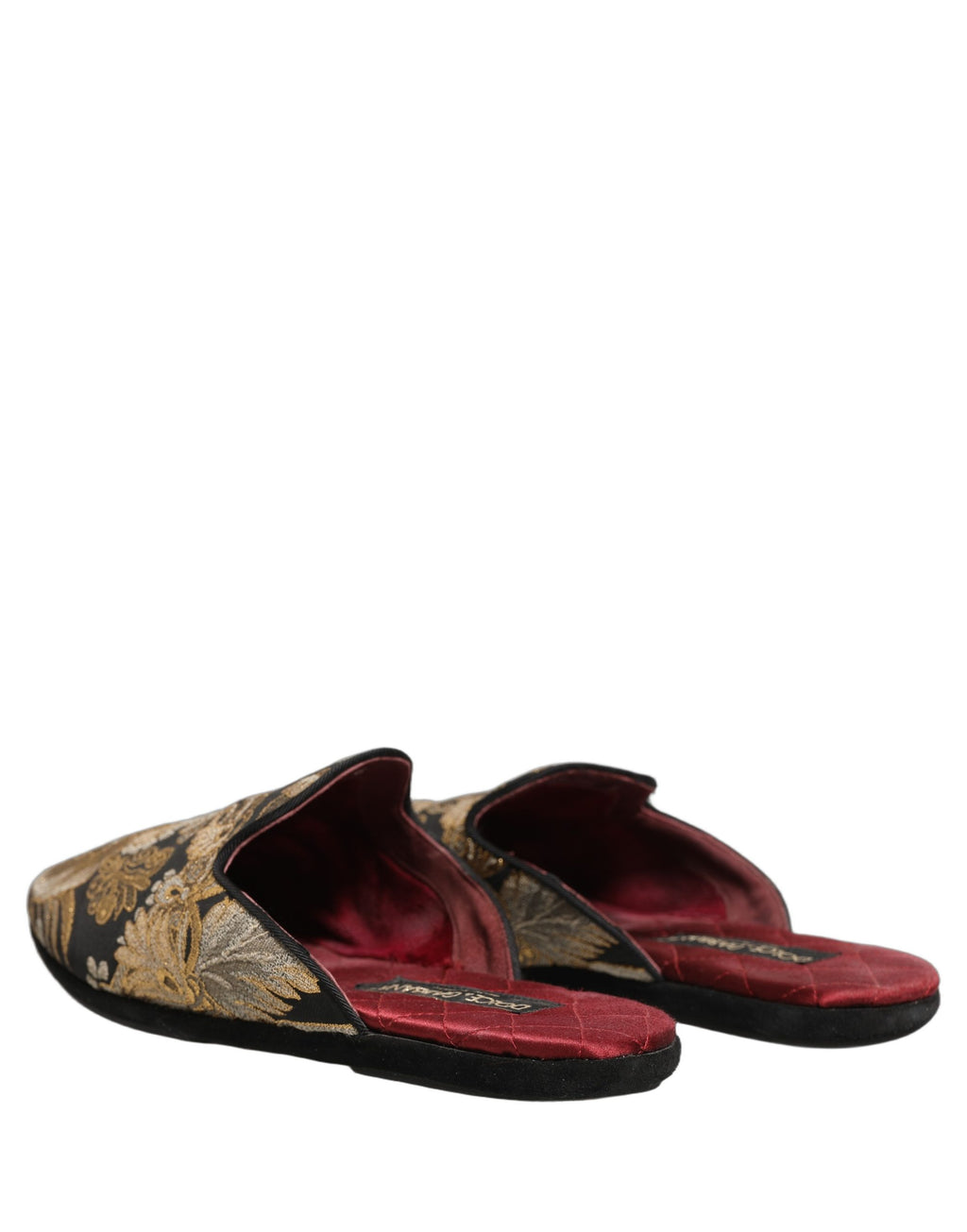 Dolce & Gabbana Black Floral Jacquard Flats Sandals Men Shoes