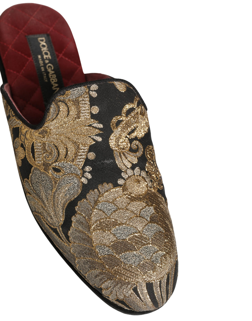 Dolce & Gabbana Black Floral Jacquard Flats Sandals Men Shoes
