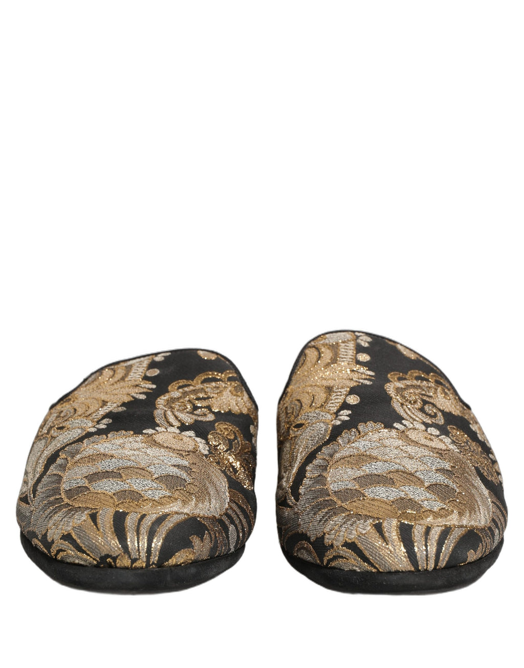 Dolce & Gabbana Black Floral Jacquard Flats Sandals Men Shoes