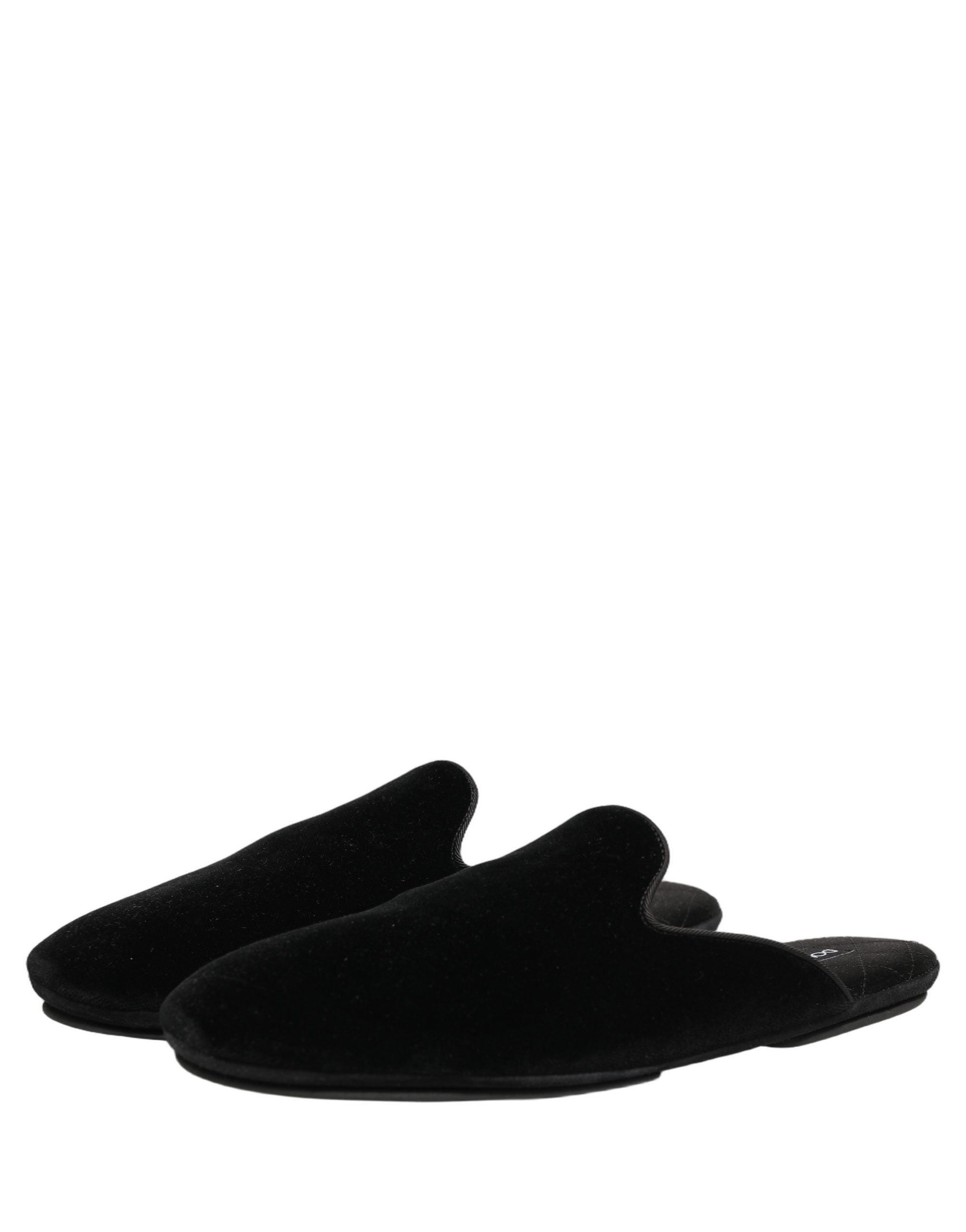 Dolce & Gabbana Black Suede Slides Flat Slipper Men Shoes
