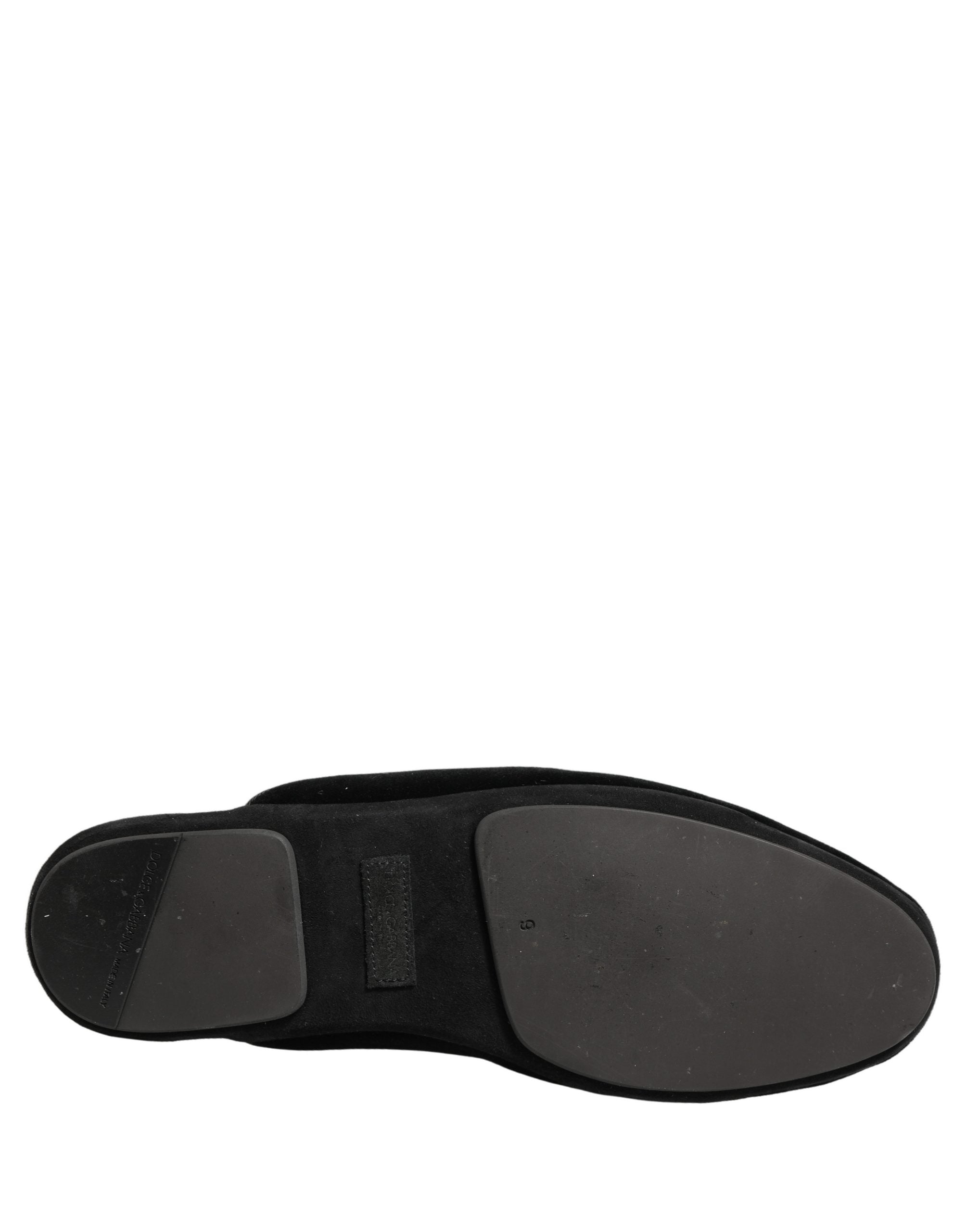 Dolce & Gabbana Black Suede Slides Flat Slipper Men Shoes