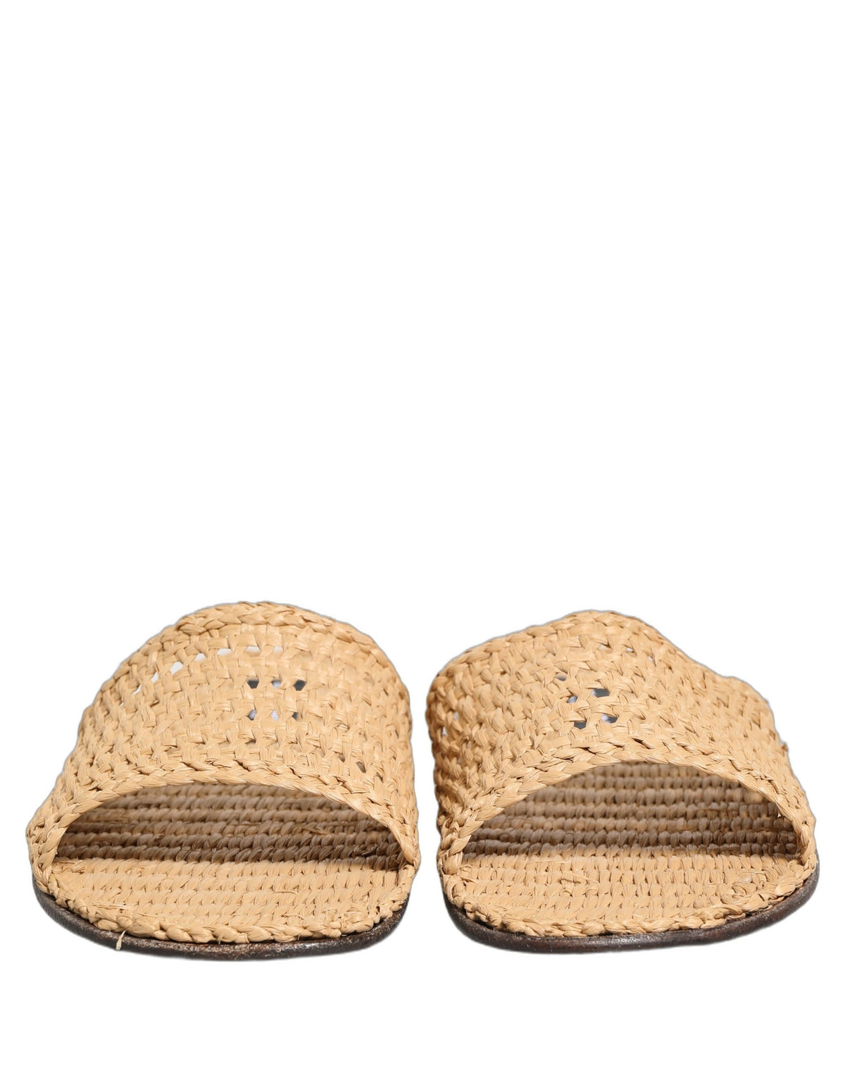 Dolce & Gabbana Beige Straw Raffia Slides Sandals Flats Shoes
