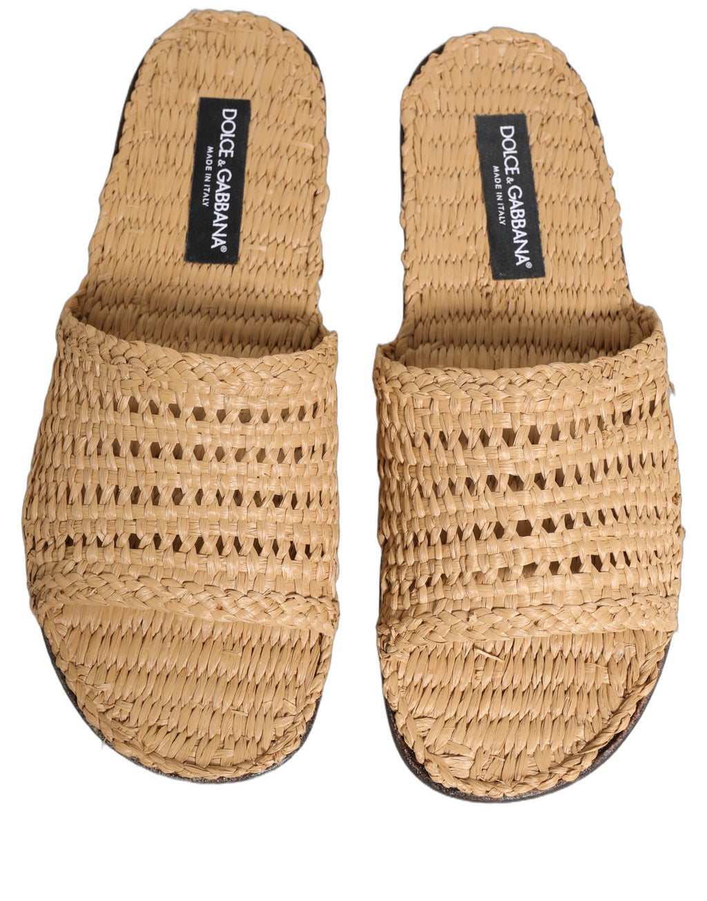 Dolce & Gabbana Beige Straw Raffia Slides Sandals Flats Shoes