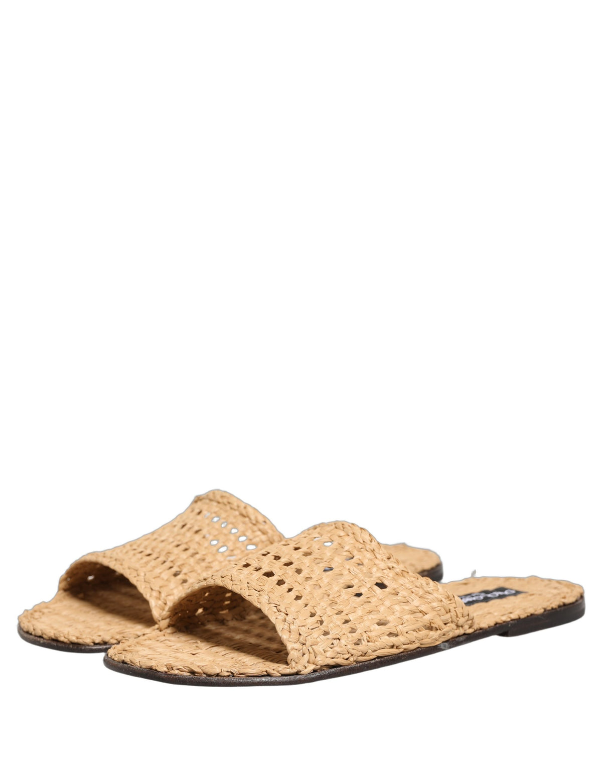Dolce & Gabbana Beige Straw Raffia Slides Sandals Flats Shoes