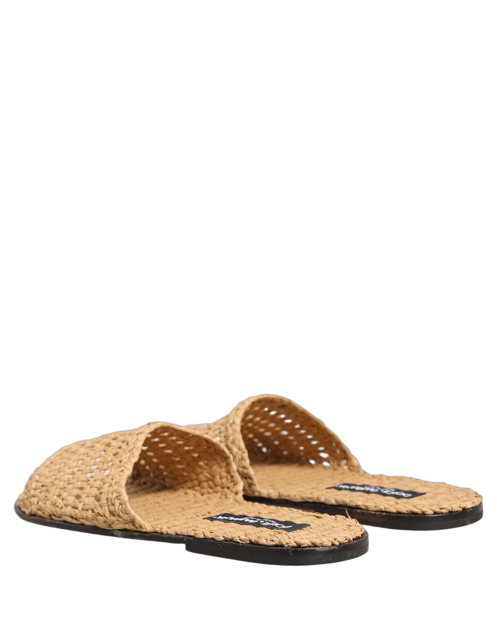 Dolce & Gabbana Beige Straw Raffia Slides Sandals Flats Shoes