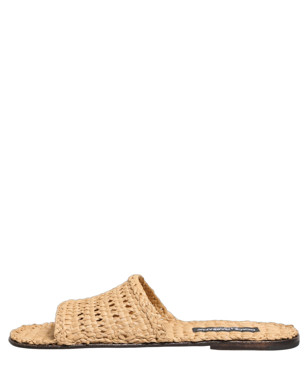 Dolce & Gabbana Beige Straw Raffia Slides Sandals Flats Shoes