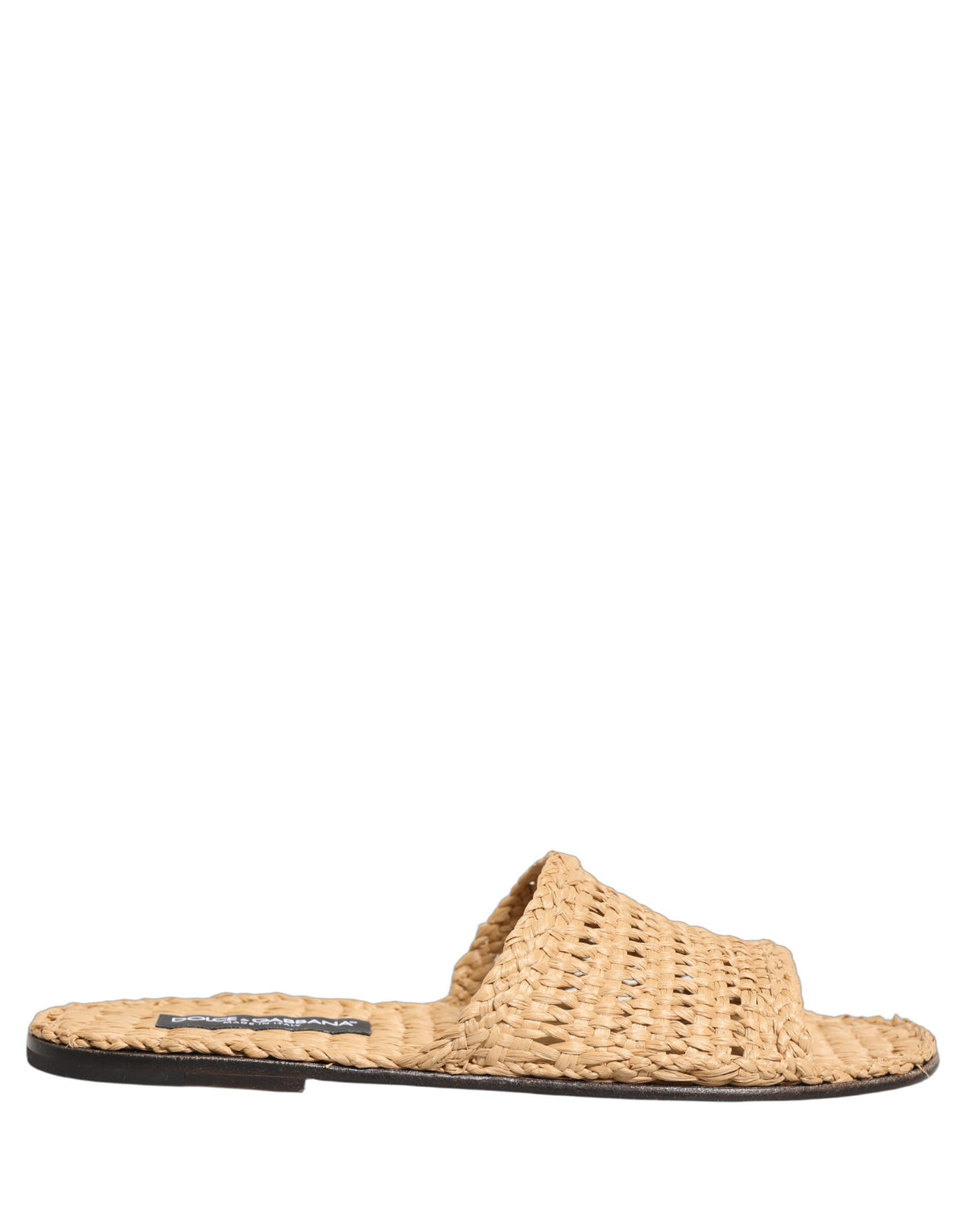 Dolce & Gabbana Beige Straw Raffia Slides Sandals Flats Shoes