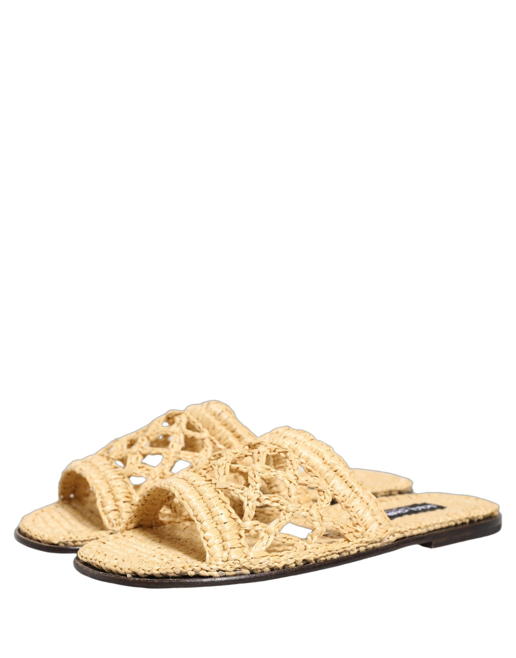 Dolce & Gabbana Beige Straw Raffia Slides Sandals Flats Shoes