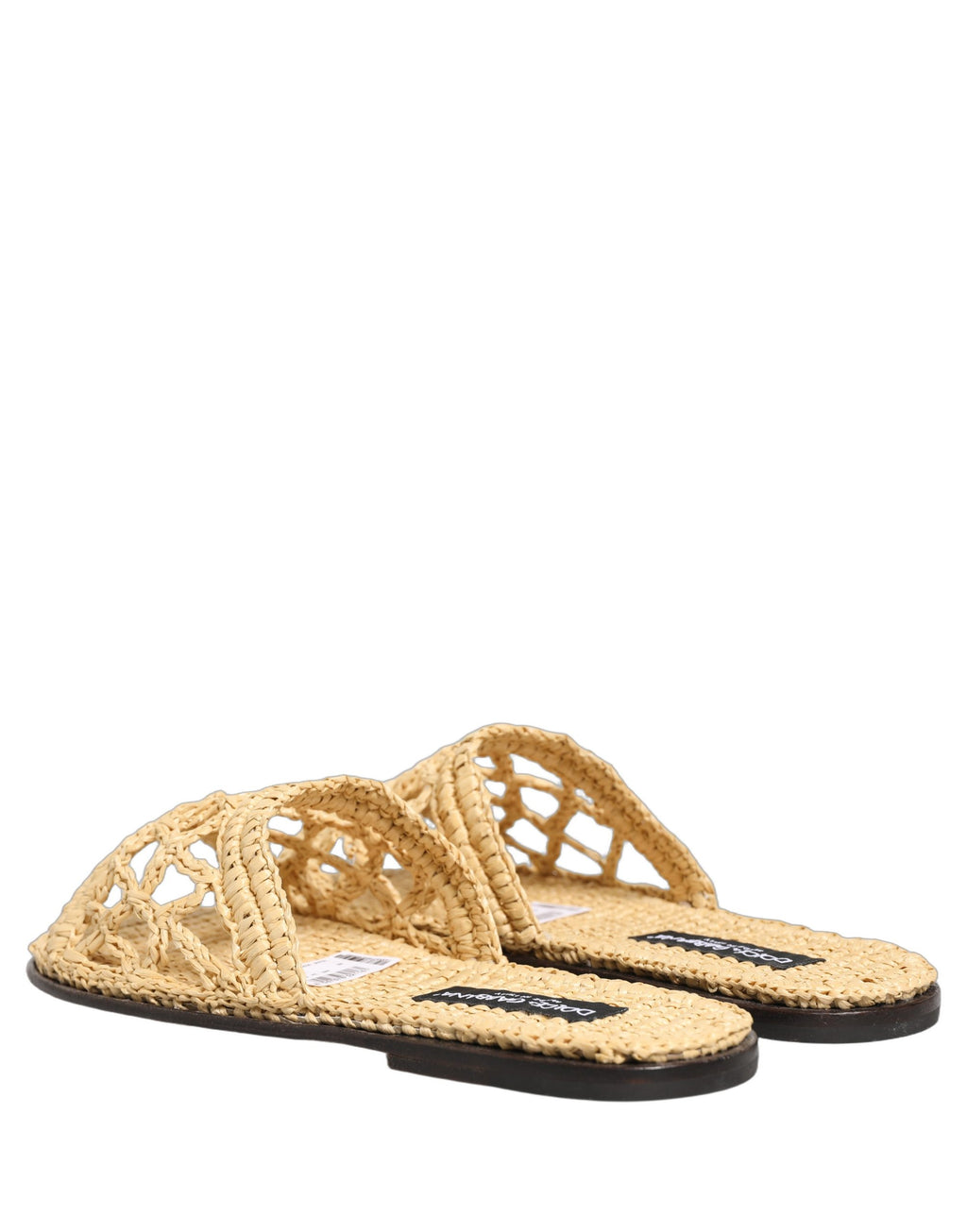 Dolce & Gabbana Beige Straw Raffia Slides Sandals Flats Shoes