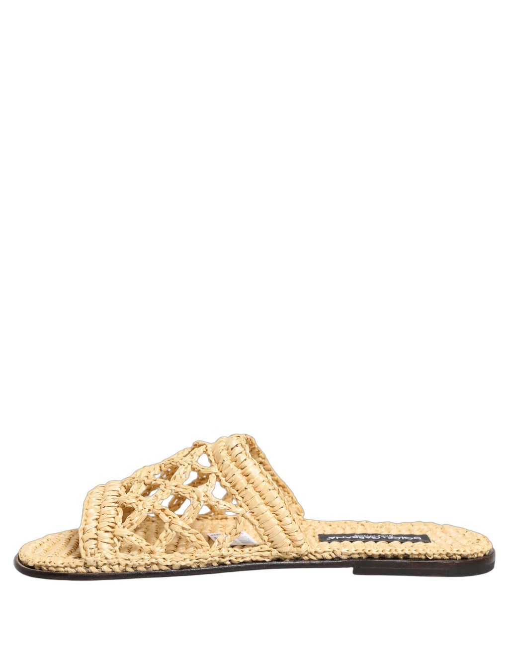 Dolce & Gabbana Beige Straw Raffia Slides Sandals Flats Shoes