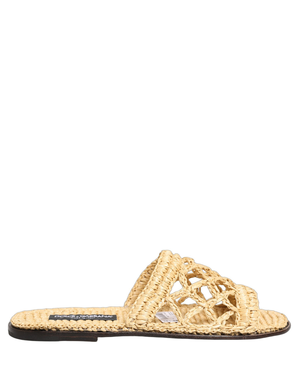 Dolce & Gabbana Beige Straw Raffia Slides Sandals Flats Shoes
