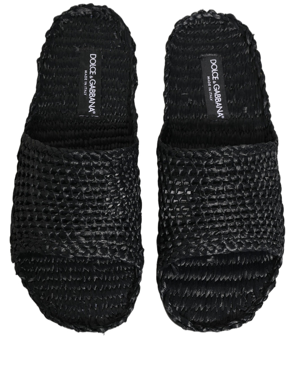 Dolce & Gabbana Black Straw Raffia Slides Sandals Flats Shoes