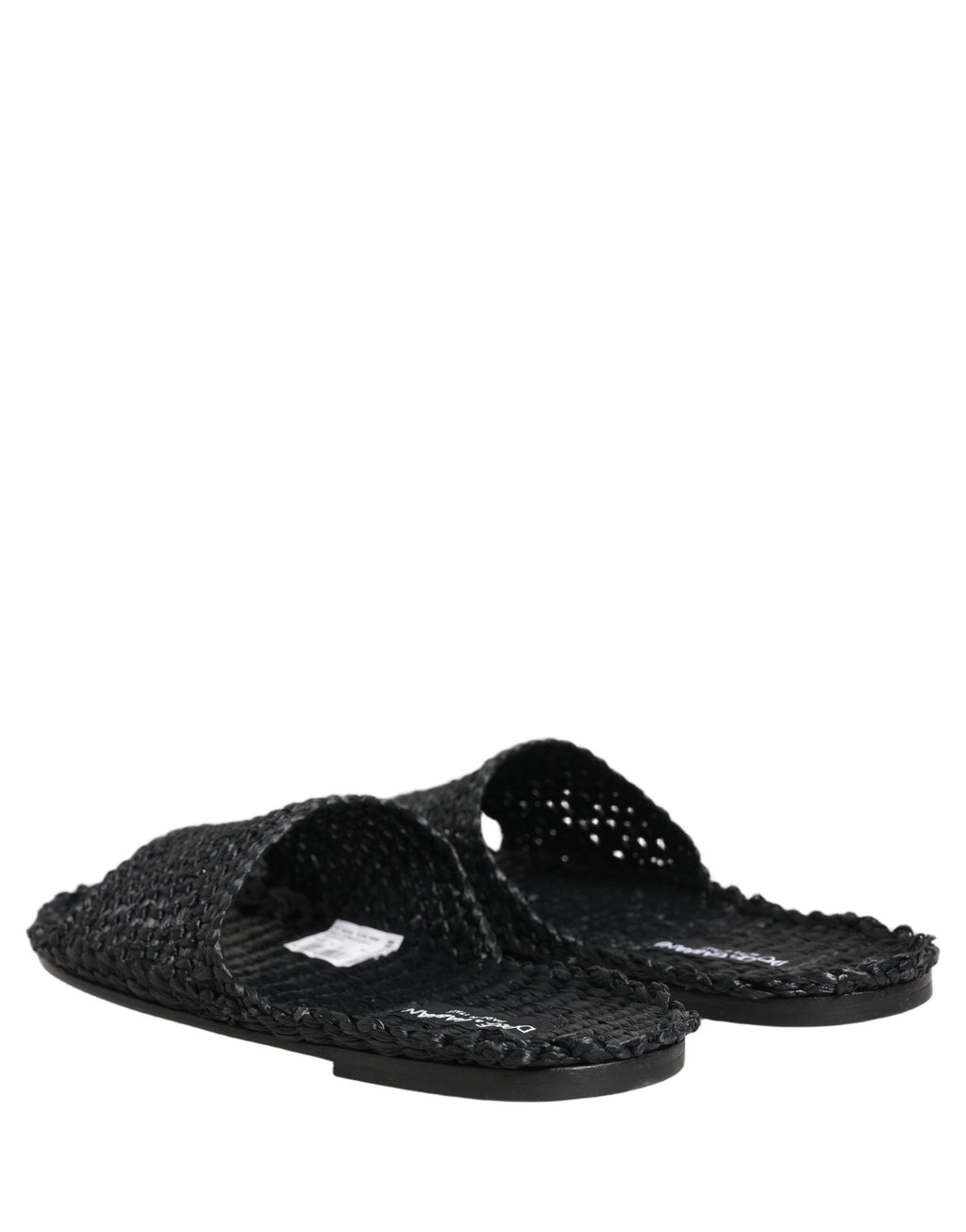 Dolce & Gabbana Black Straw Raffia Slides Sandals Flats Shoes
