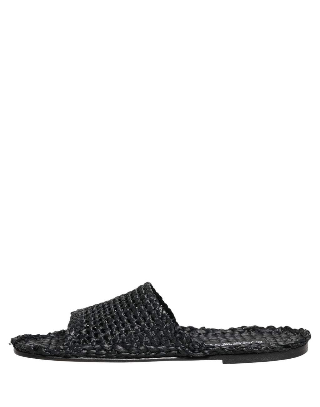Dolce & Gabbana Black Straw Raffia Slides Sandals Flats Shoes