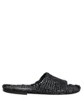 Dolce & Gabbana Black Straw Raffia Slides Sandals Flats Shoes