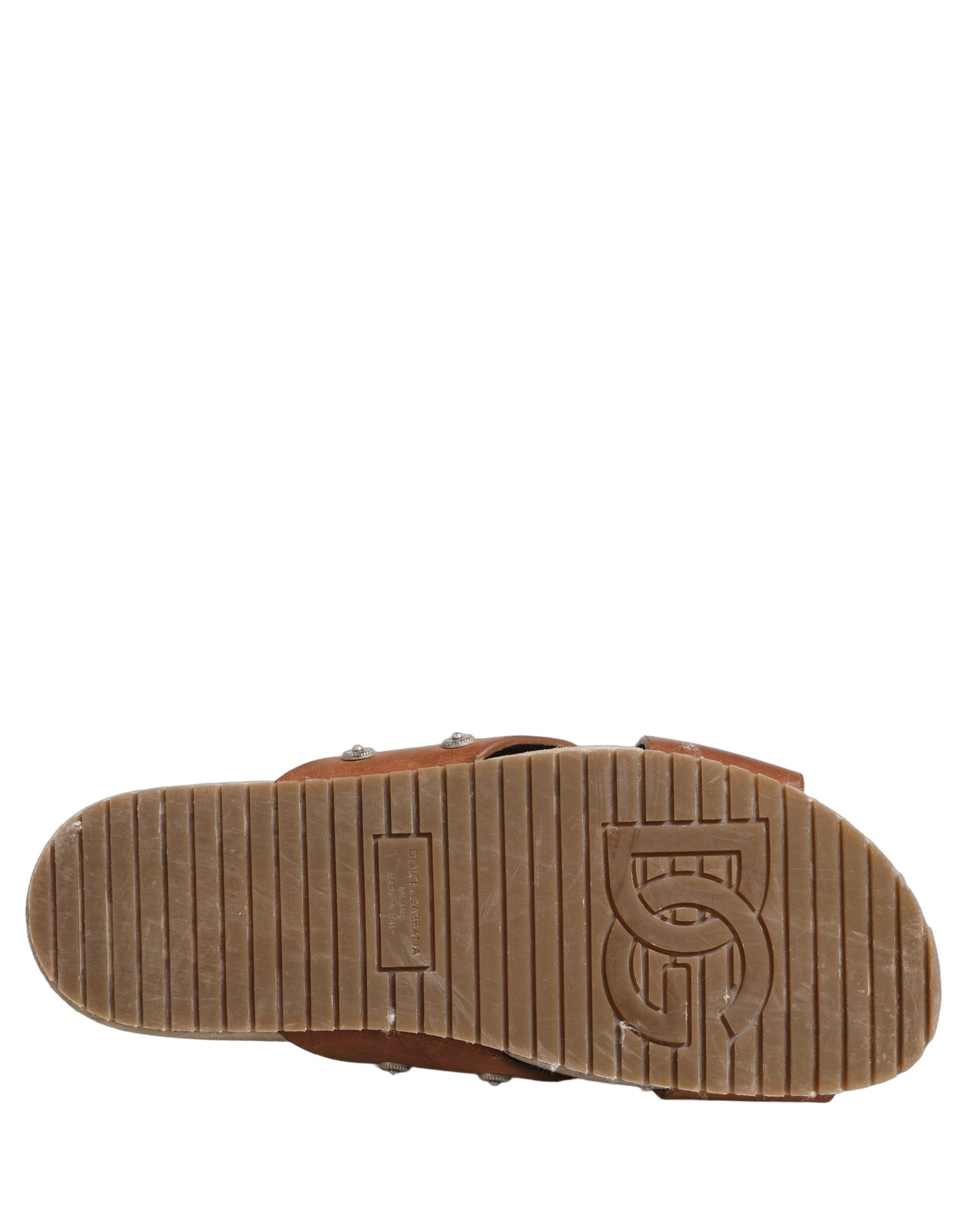 Dolce & Gabbana Brown Calf Leather Slides Sandals Shoes