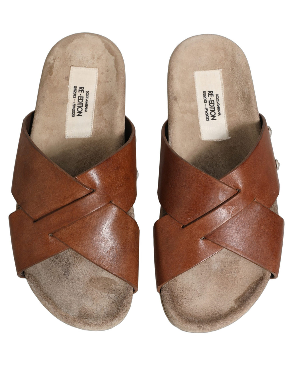 Dolce & Gabbana Brown Calf Leather Slides Sandals Shoes