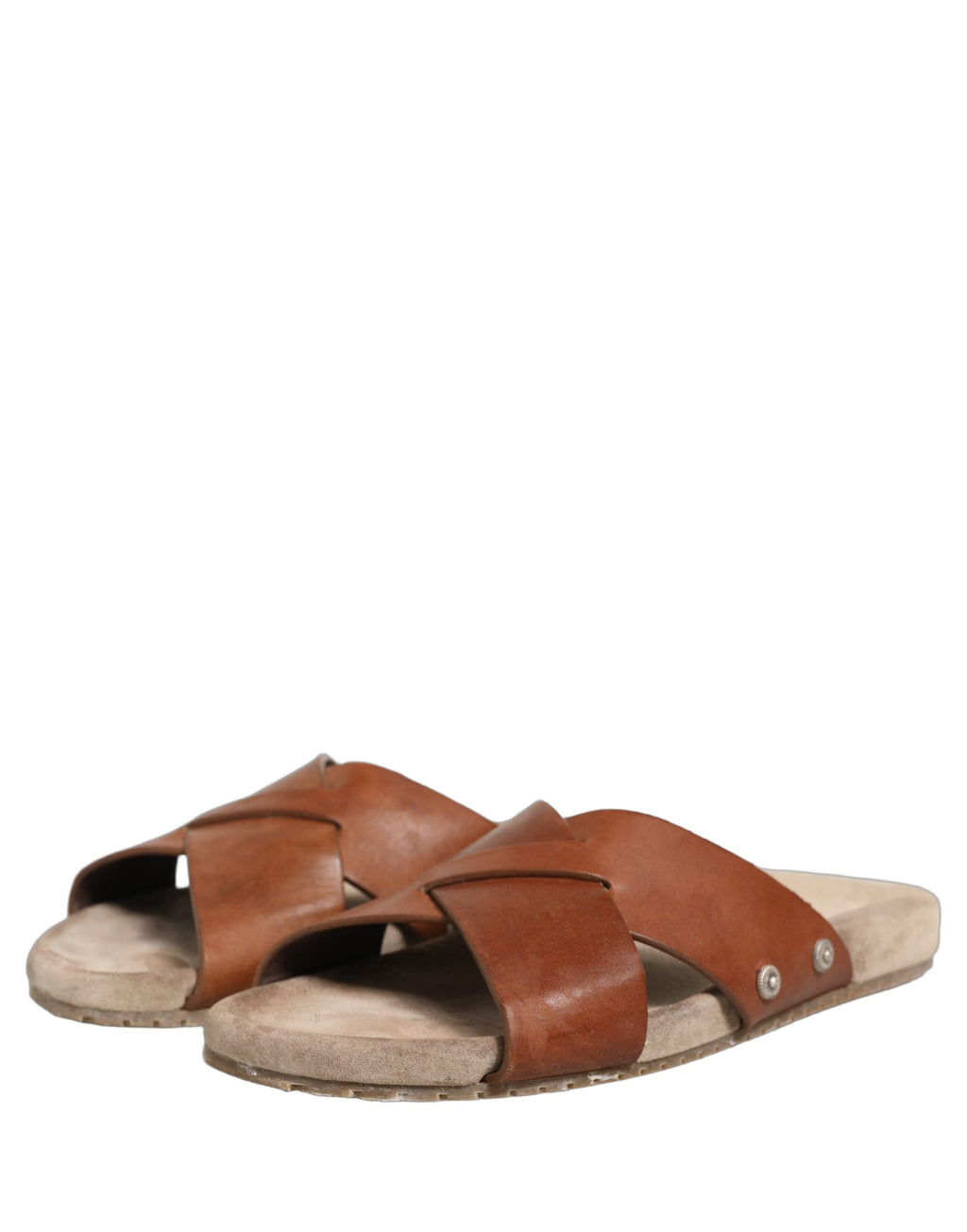 Dolce & Gabbana Brown Calf Leather Slides Sandals Shoes