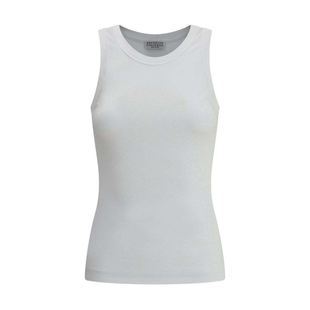 Brunello Cucinelli White Cotton Sleeveles T-Shirt