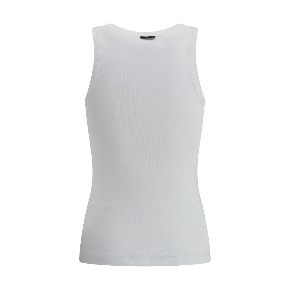 Brunello Cucinelli White Cotton Sleeveles T-Shirt