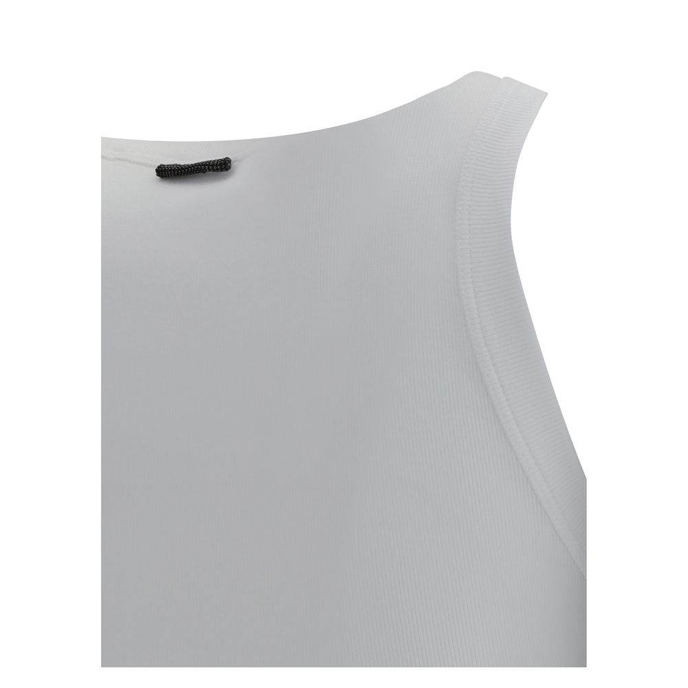 Brunello Cucinelli White Cotton Sleeveles T-Shirt