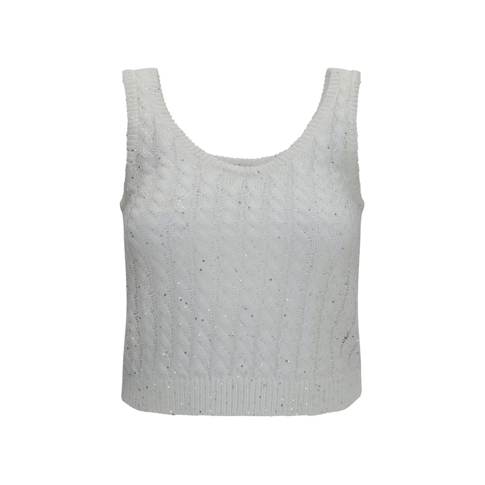 Brunello Cucinelli White Linen Tank Tops