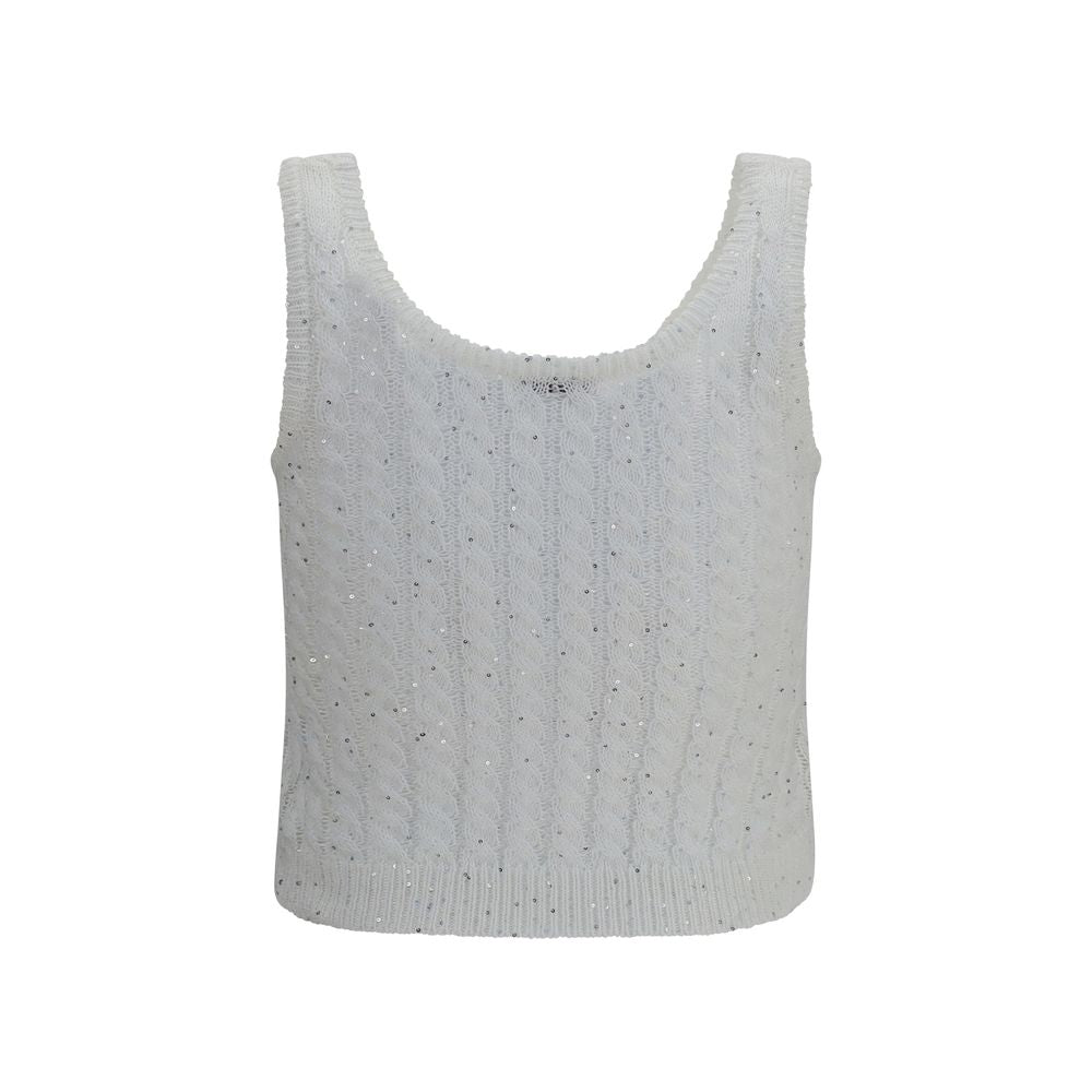 Brunello Cucinelli White Linen Tank Tops