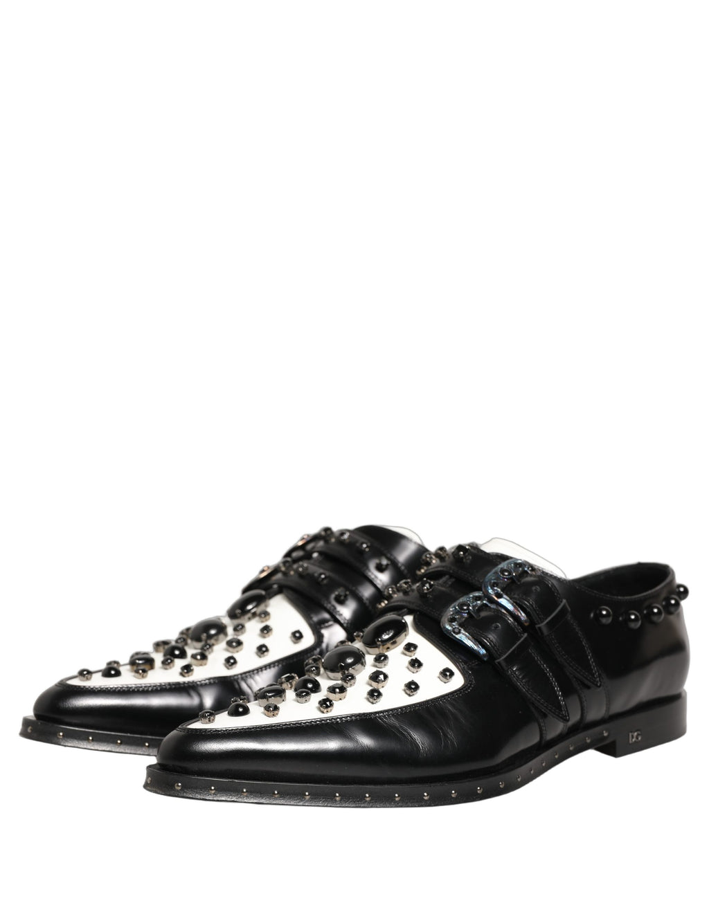 Dolce & Gabbana Black Embellished Derby Monk Strap Men Shoes