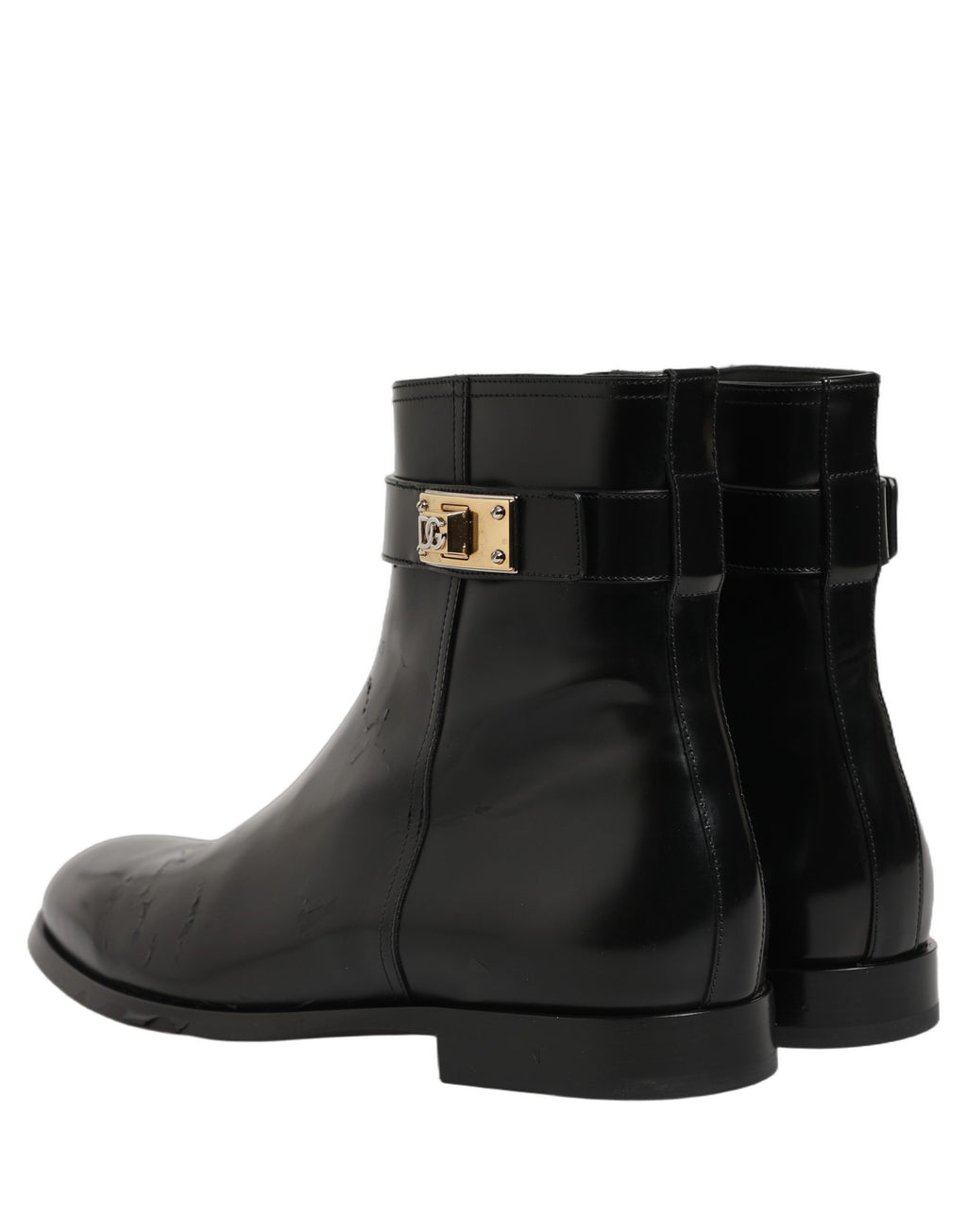 Dolce & Gabbana Black Leather Logo Buckle Mid Calf Boots Shoes