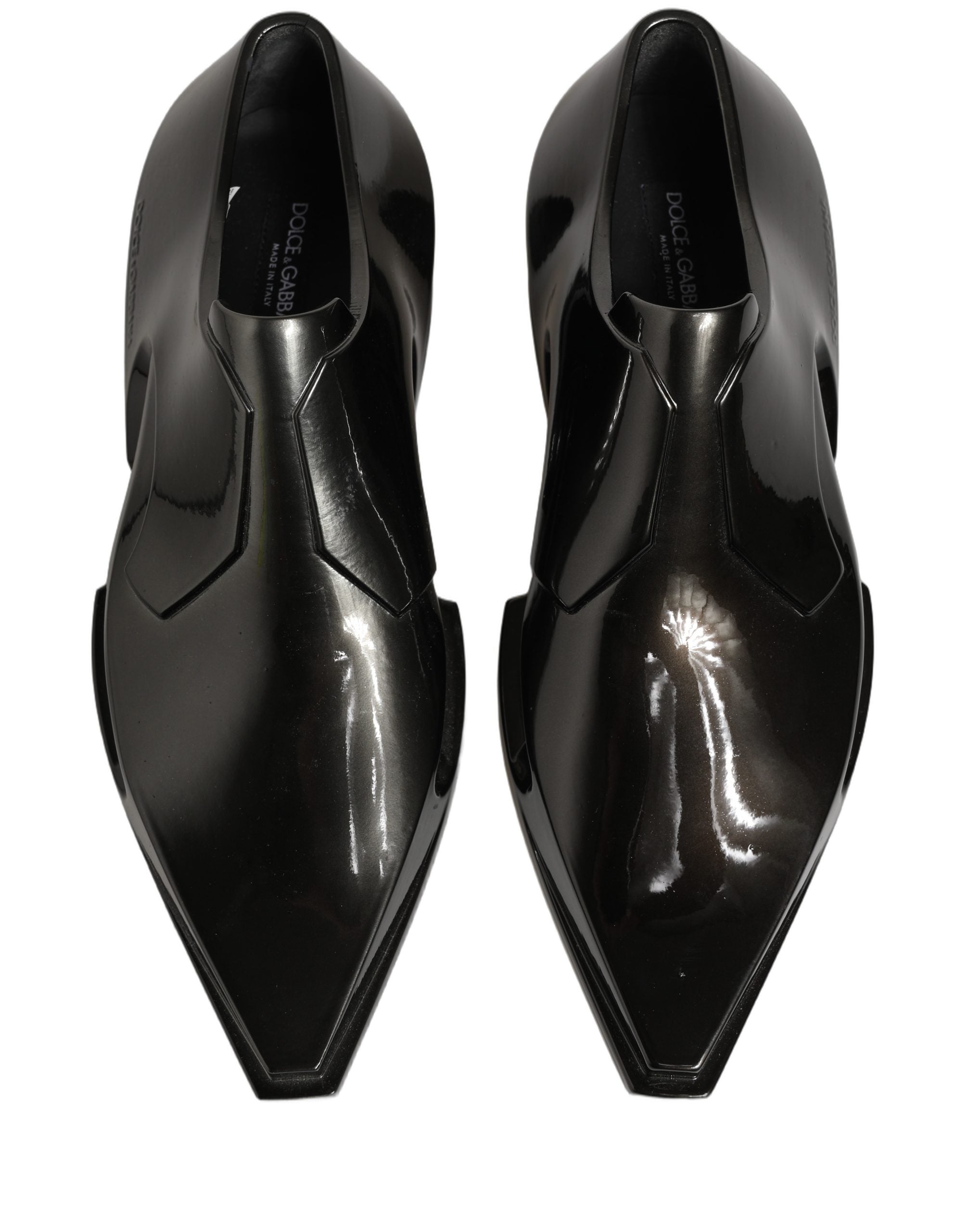 Dolce & Gabbana Dress Shiny Black Slip On Plastic Dress Shoes