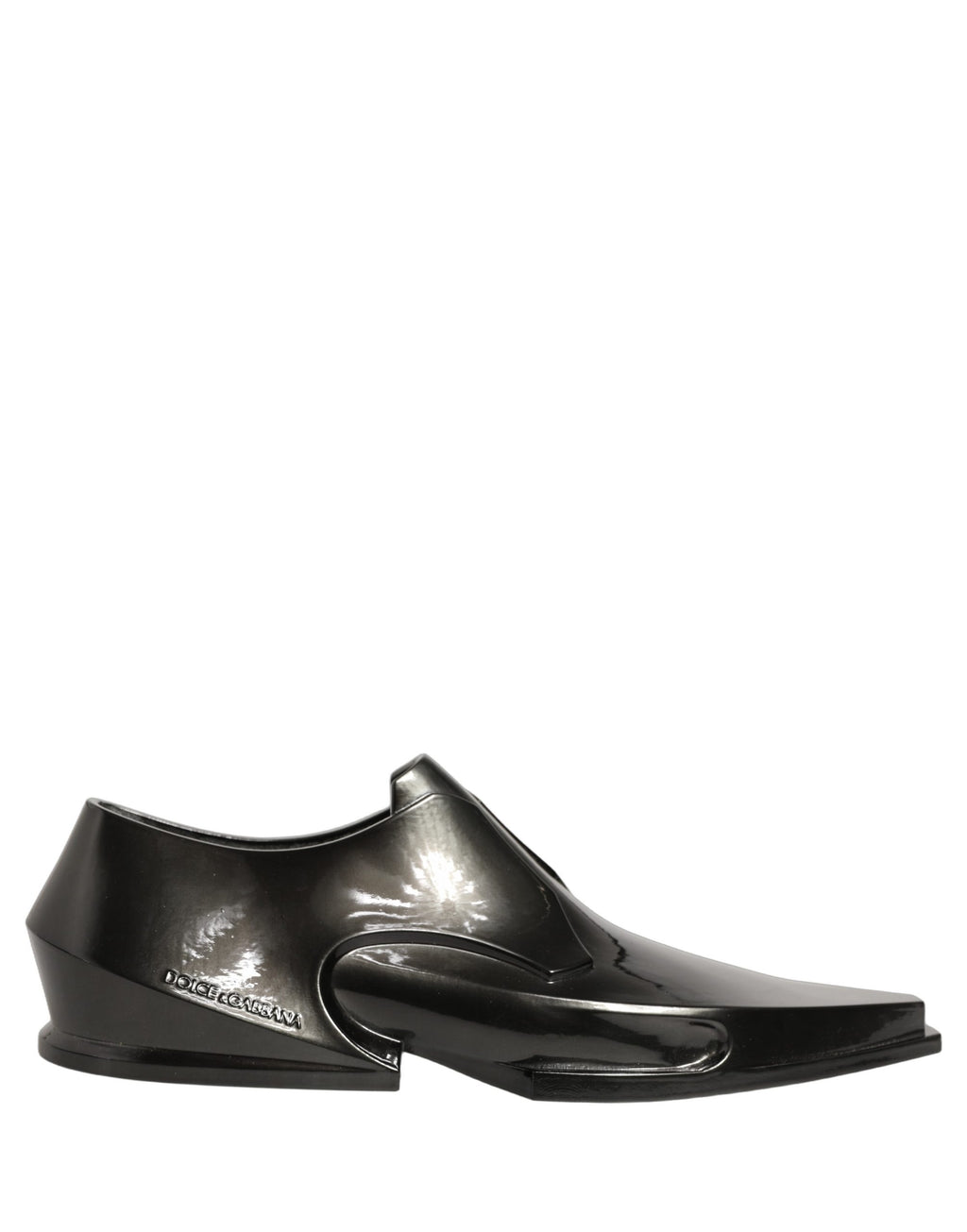 Dolce & Gabbana Dress Shiny Black Slip On Plastic Dress Shoes