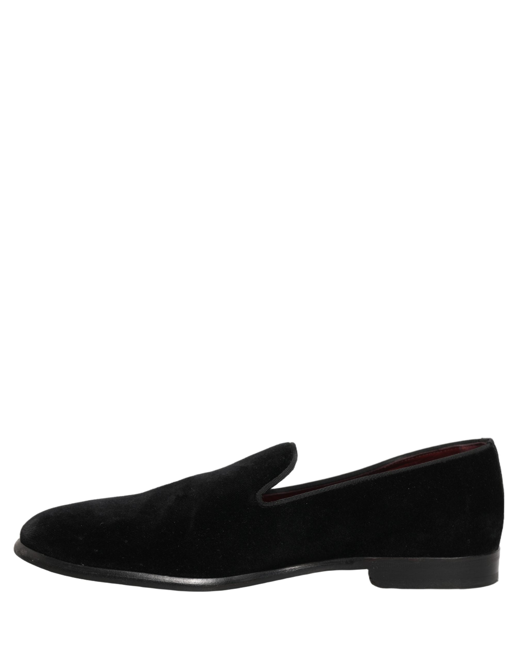 Dolce & Gabbana Black Velvet Cotton Loafers Formal Dress Shoes