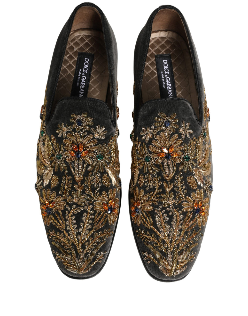 Dolce & Gabbana Black Velvet Embellished Dress Loafers Shoes