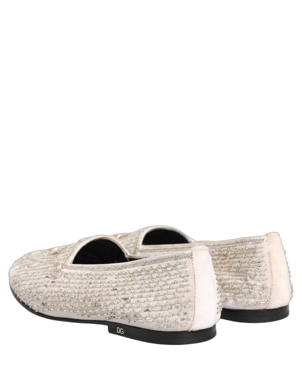 Dolce & Gabbana White Satin Embellished Dress Loafers Shoes