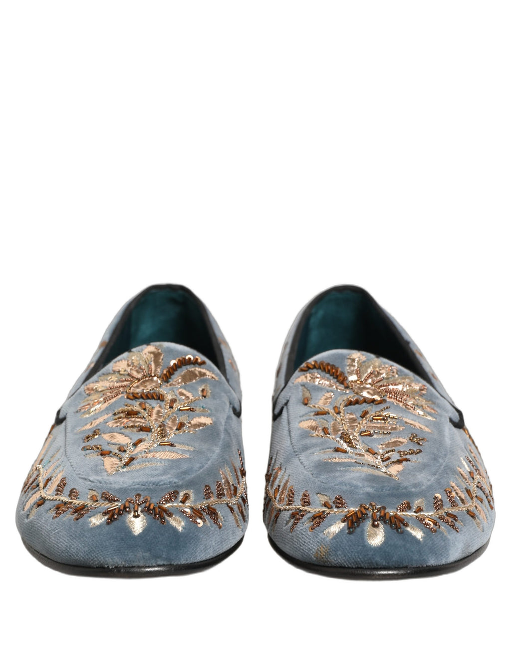 Dolce & Gabbana Blue Velvet Embellished Dress Loafers Shoes