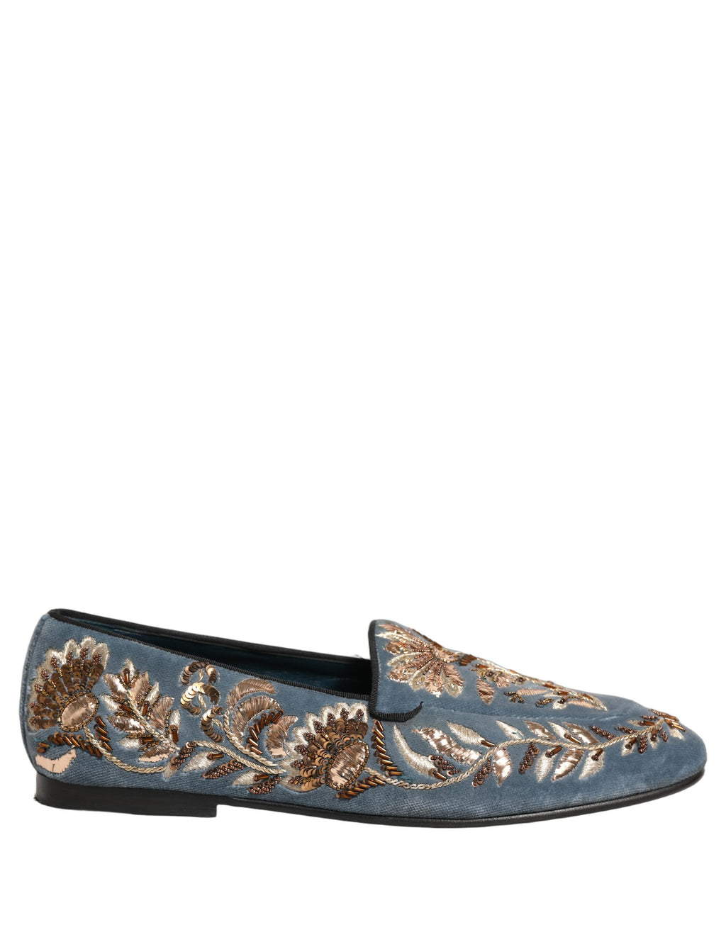 Dolce & Gabbana Blue Velvet Embellished Dress Loafers Shoes