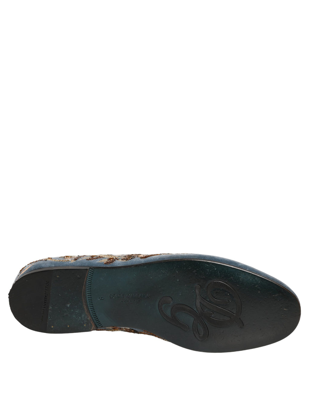 Dolce & Gabbana Blue Velvet Embellished Dress Loafers Shoes