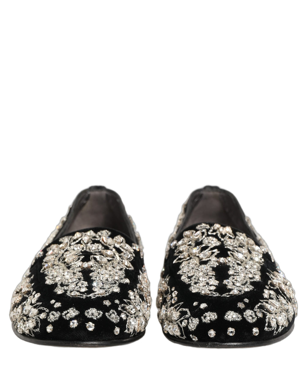 Dolce & Gabbana Black Velvet Embellished Dress Loafers Shoes