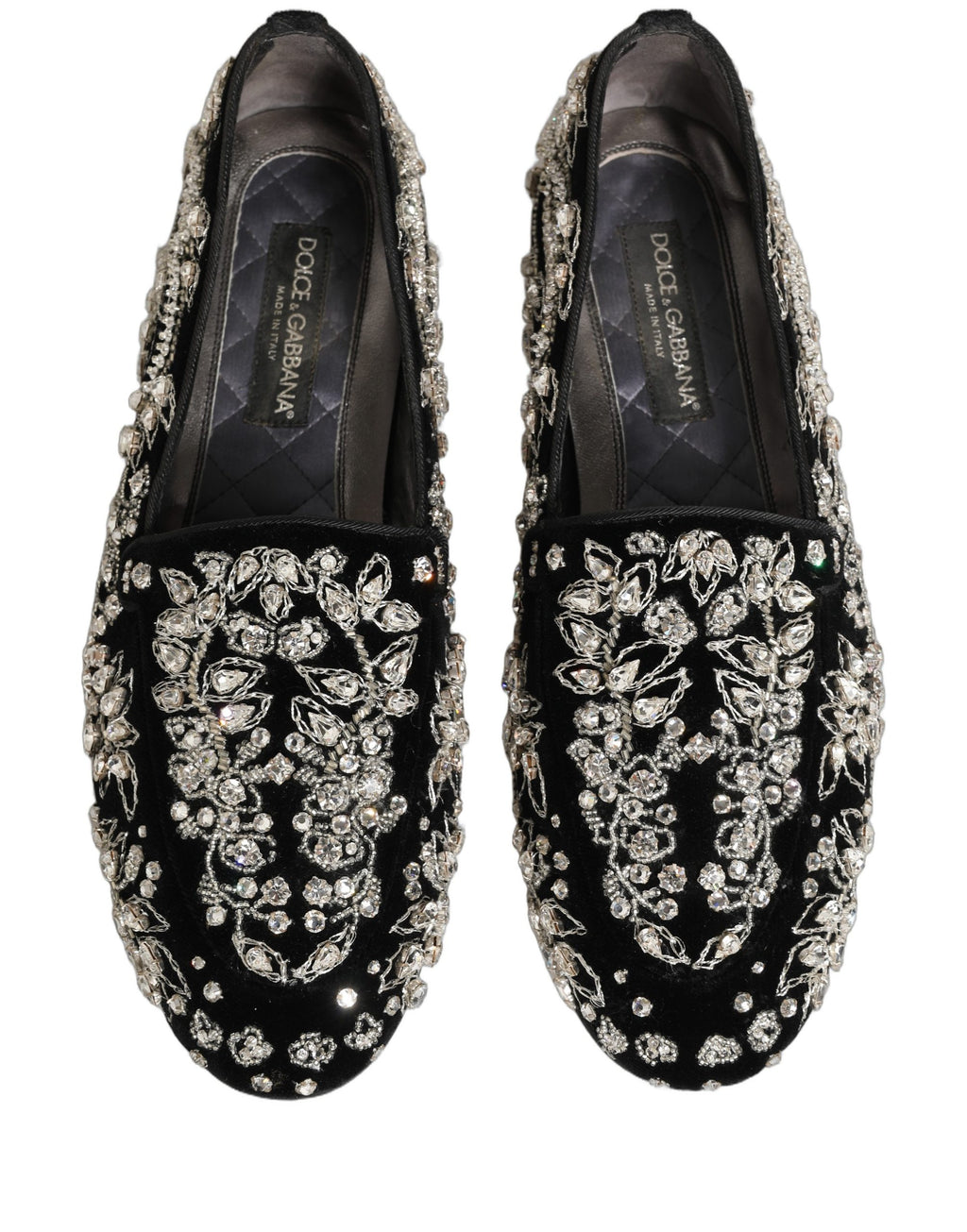 Dolce & Gabbana Black Velvet Embellished Dress Loafers Shoes