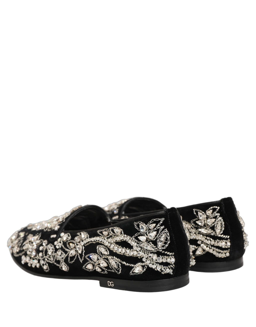 Dolce & Gabbana Black Velvet Embellished Dress Loafers Shoes