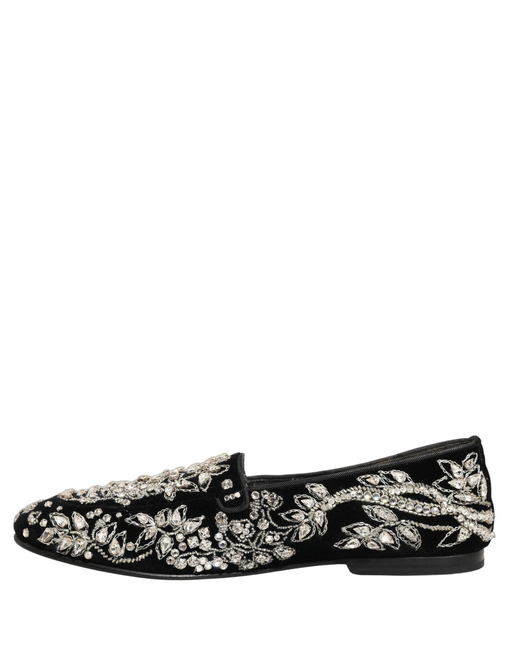 Dolce & Gabbana Black Velvet Embellished Dress Loafers Shoes