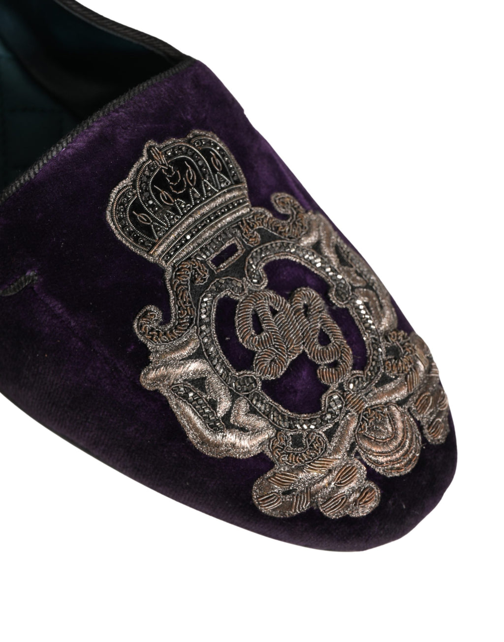 Dolce & Gabbana Purple Velvet Crown Embroidery Loafers Shoes
