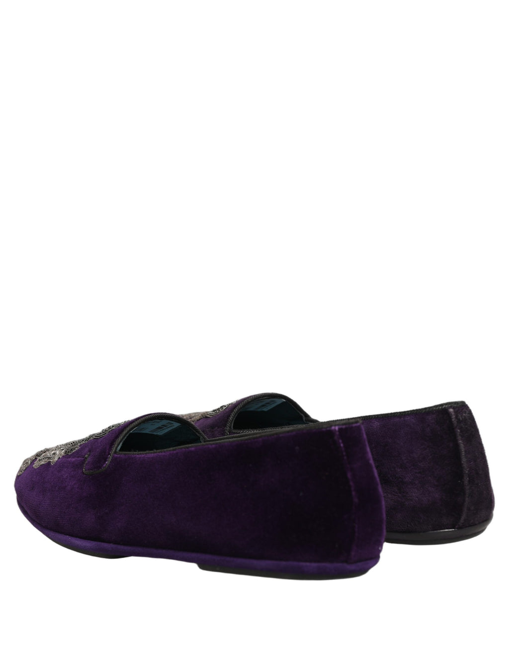 Dolce & Gabbana Purple Velvet Crown Embroidery Loafers Shoes
