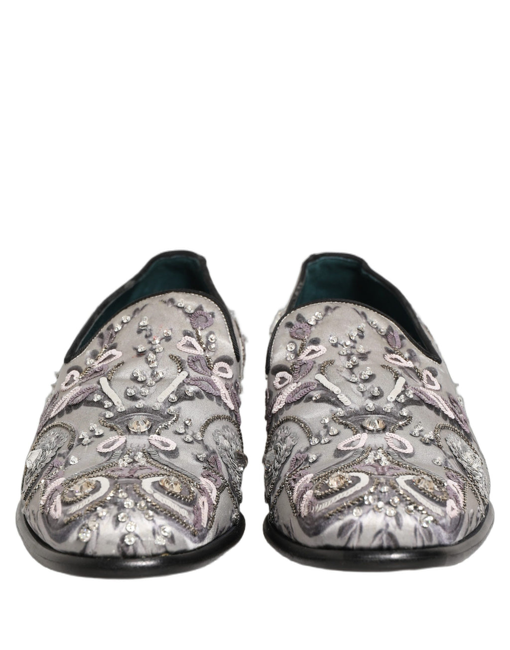 Dolce & Gabbana White Sequined Formal Slip On Loafers Shoes